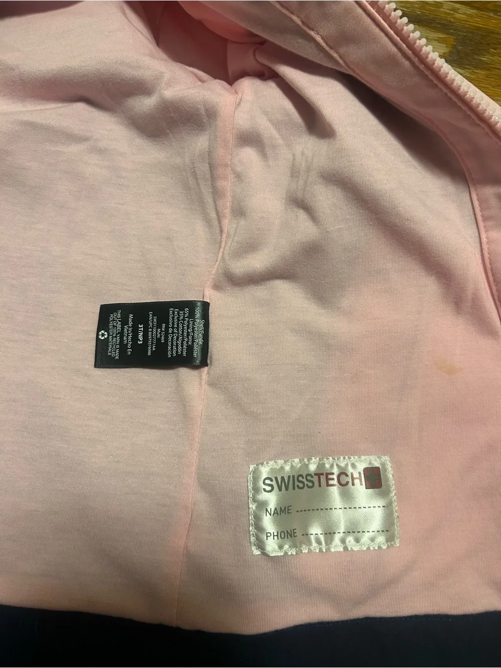 Swiss Tech Girls Pink & Navy Colorblock Hooded Lightweight Jacket - Size 3T